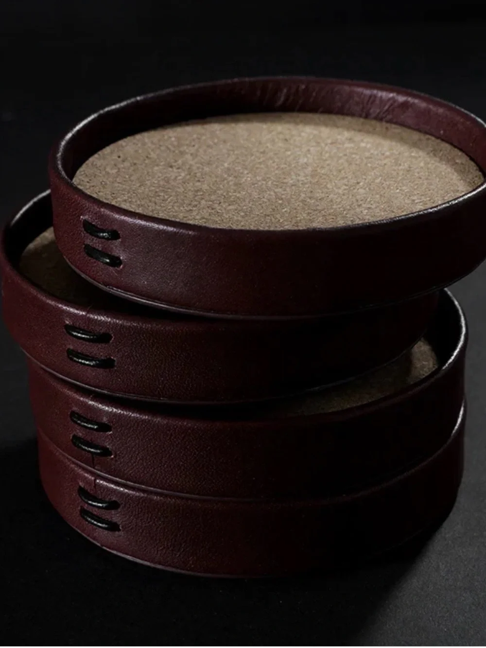 NWT Liiton Leather Stacked Drink Coaster Set - Dark Brown